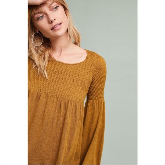 Anthro Knitted & Knotted Mustard Pullover Sweater - Picture 3 of 10
